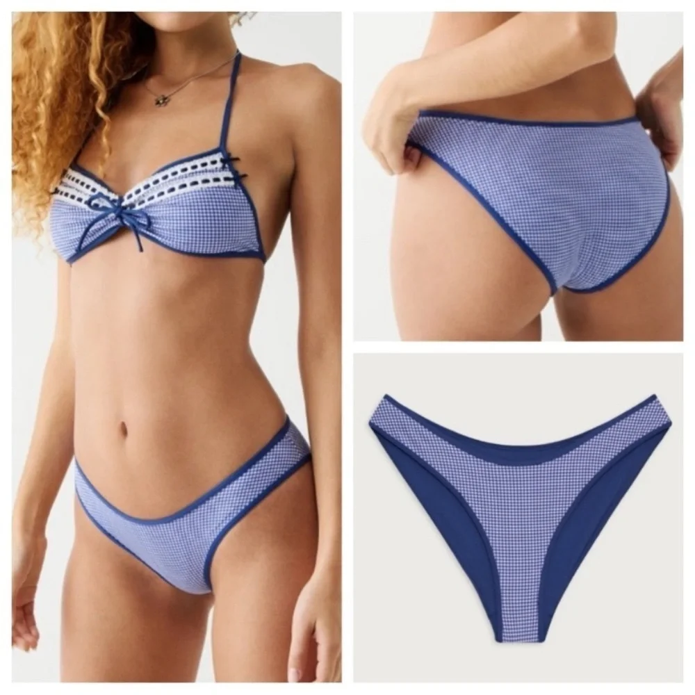 New Frankies Bikinis Catalina Bikini Bottom Sailor Gingham 1016